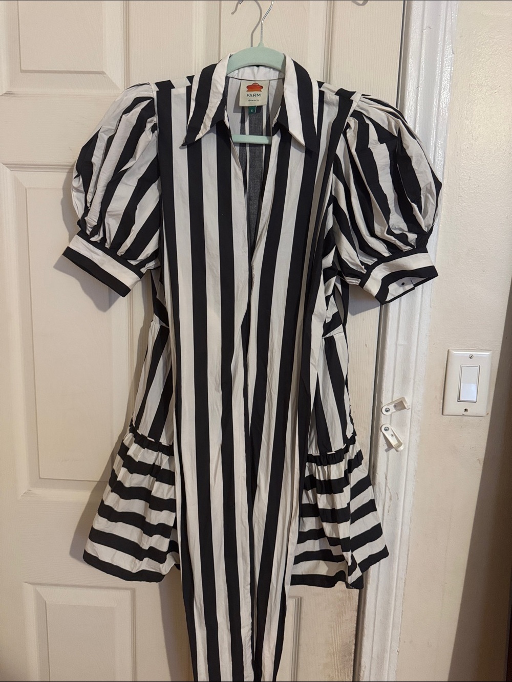 FARM Rio Black and White Striped Puff-Sleeve Kids Dress